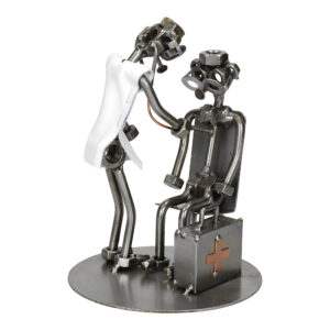 Metalowa figurka lekarza z pacjentem jako eleganckie podziękowanie i wyjątkowy prezent