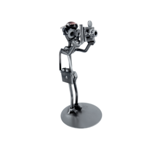 Metalowa figurka fotografa z aparatem – oryginalny prezent dla fotografa